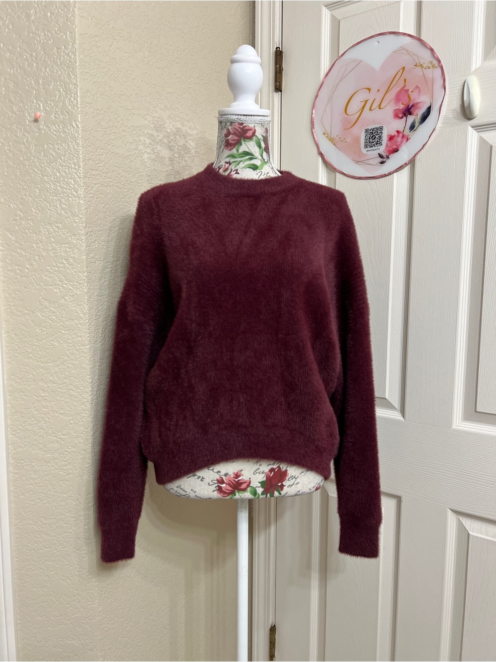 Japanese brand SLY Cozy Women's Crewneck Sweater in Burgundy